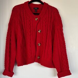 Aqua Red Cable Knit Cardigan Sweater
